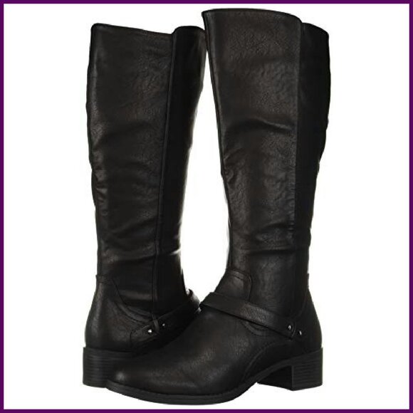 Knee-High Boots with Strap Detailing, Stretch Fit, Synthetic Sole - Picture 8 of 8